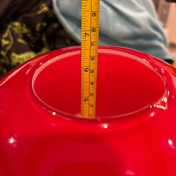 Red Blow Glass Globe Vase with White Interior Handcrafted Art Glass Home Decor - Picture 12 of 12